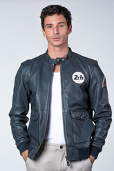 Men's 24H Le Mans Denis navy blue leather jacket